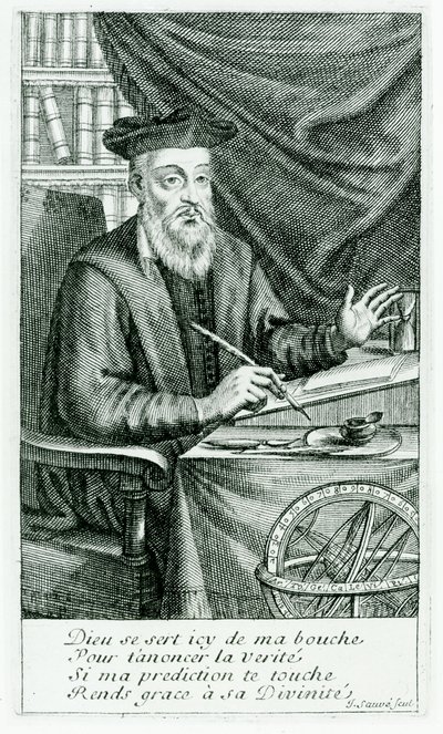 Michel de Nostredame (Nostradamus) Writing his Prophecies, engraved by Jean Sauve by Jean Boulanger